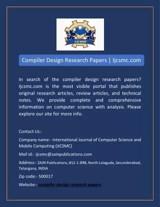 Compiler Design Research Papers | Ijcsmc.com