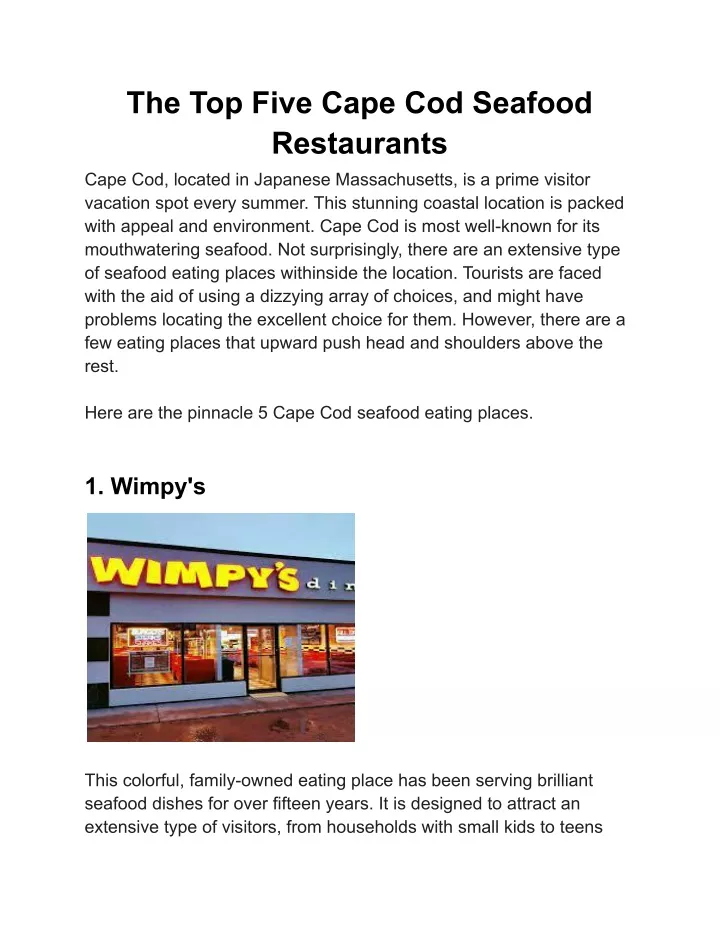 the top five cape cod seafood restaurants