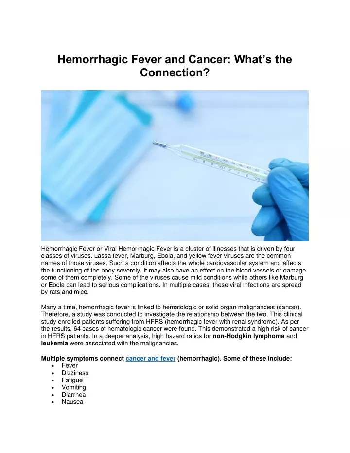 hemorrhagic fever and cancer what s the connection
