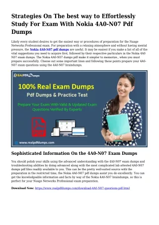 Sustainable 4A0-N07 Dumps Pdf For Amazing Consequence