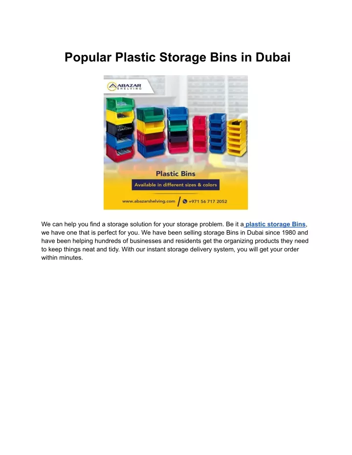 popular plastic storage bins in dubai