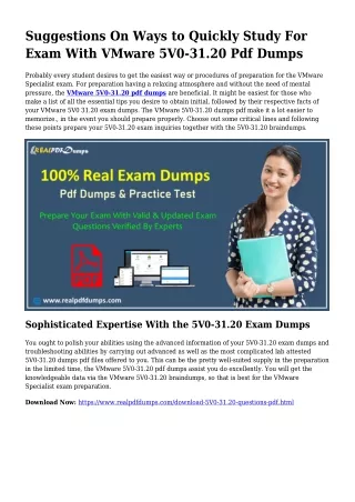 Viable Your Planning As a result of 5V0-31.20 Pdf Dumps