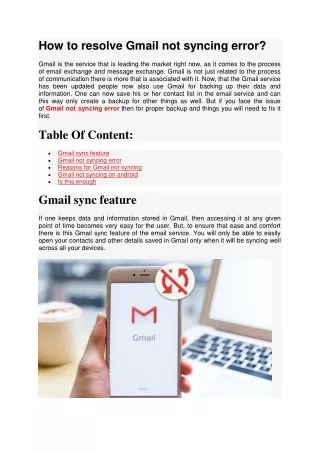 how to resolve gmail not syncing error
