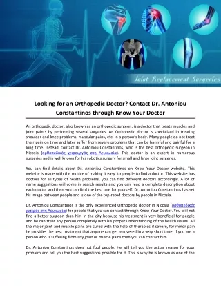 Looking for an Orthopedic Doctor? Contact Dr. Antoniou Constantinos through Know