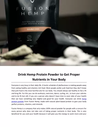 Drink Hemp Protein Powder to Get Proper Nutrients in Your Body