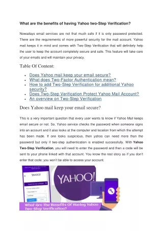 What are the benefits of having Yahoo two-Step Verification?