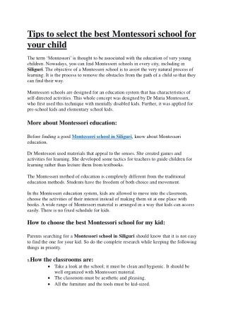 Tips to select the best Montessori school for your kid