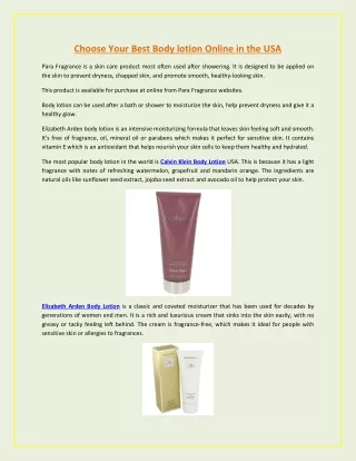 Choose Your Best Body lotion Online in the USA