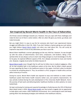 Get Inspired by Benoit Morin health in the Face of Adversities