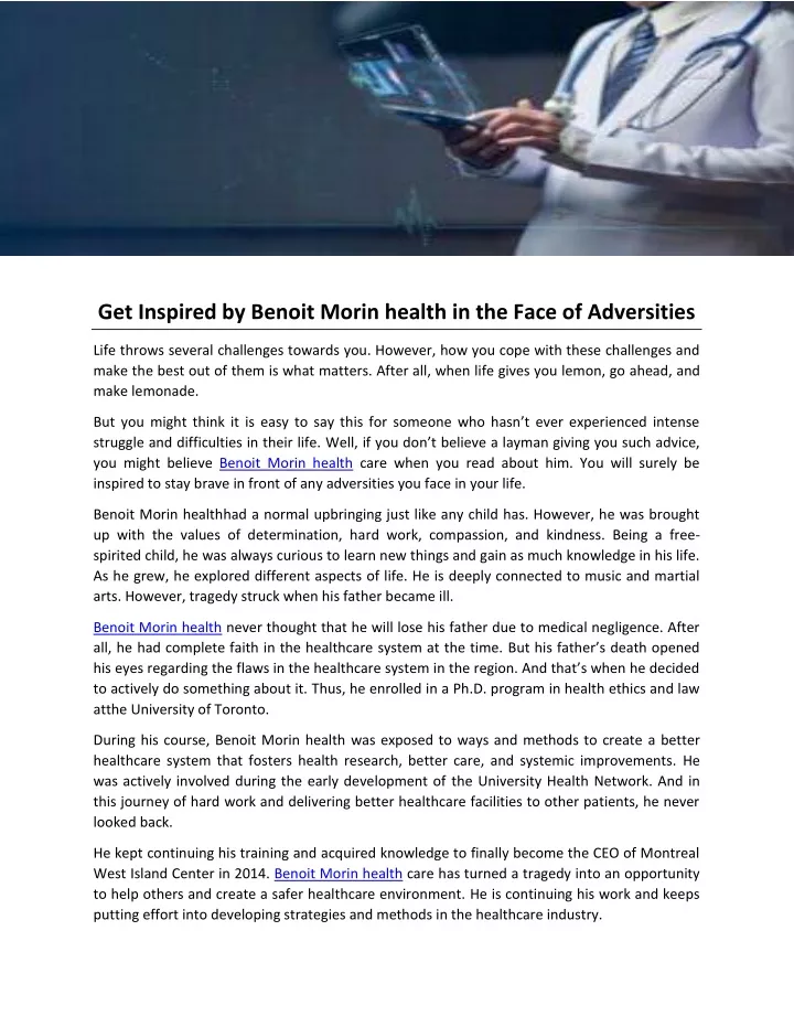 get inspired by benoit morin health in the face
