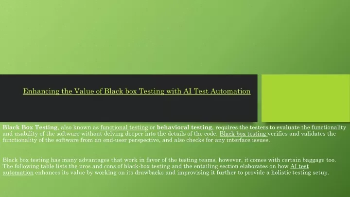 enhancing the value of black box testing with ai test automation