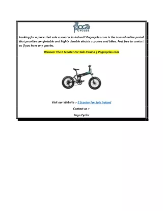 Discover The E Scooter For Sale Ireland  Pogocycles.com
