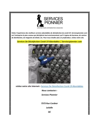 Services De Désinfection Covid-19 Abordables  Servicespionnier.com
