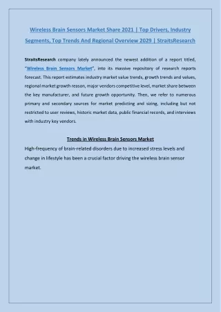wireless brain sensors market share 2021