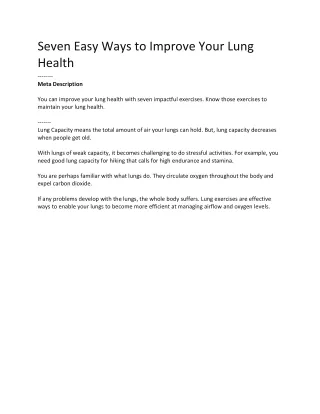 Seven Easy Ways to Improve Your Lung Health