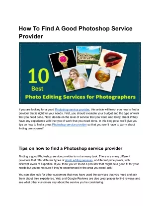 Learn How To Find A Good Photoshop Service Provider Made Simple
