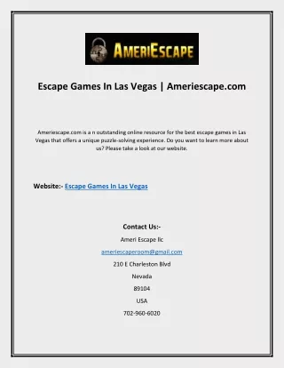 Escape Games In Las Vegas | Ameriescape.com