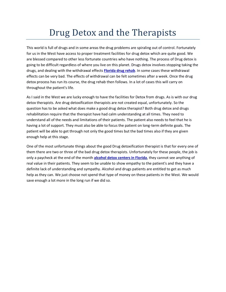 drug detox and the therapists