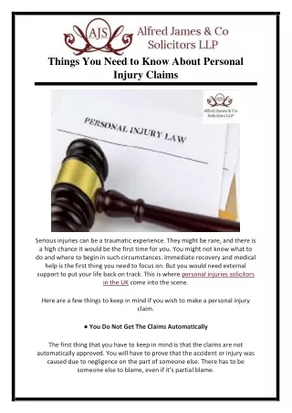 Things You Need to Know About Personal Injury Claims