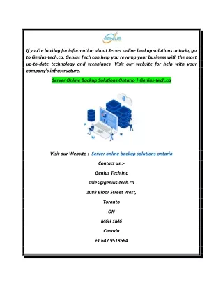 Server Online Backup Solutions Ontario  Genius-tech.ca