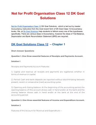 Not for Profit Organisation Class 12 DK Goel Solutions