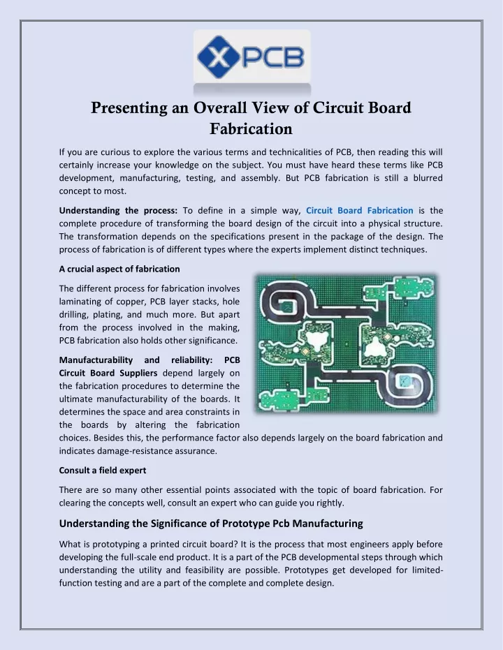 presenting an overall view of circuit board