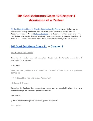 DK Goel Solutions Class 12 Chapter 4 Admission of a Partner