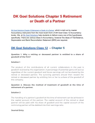 DK Goel Solutions Chapter 5 Retirement or Death of a Partner