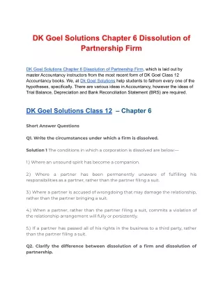 DK Goel Solutions Chapter 6 Dissolution of Partnership Firm