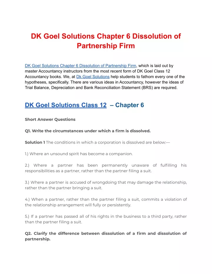 dk goel solutions chapter 6 dissolution