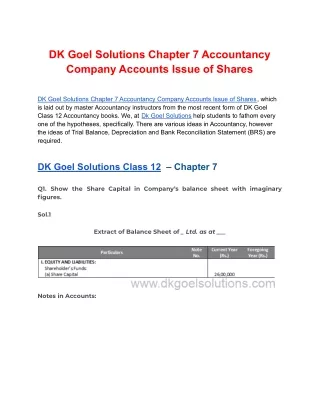 DK Goel Solutions Chapter 7 Accountancy Company Accounts Issue of Shares
