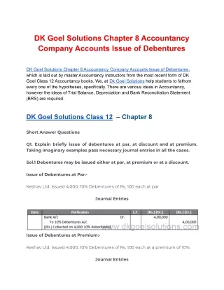 DK Goel Solutions Chapter 8 Accountancy Company Accounts Issue of Debentures