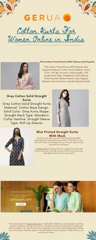Cotton Kurta For Women Online in India