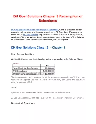 DK Goel Solutions Chapter 9 Redemption of Debentures