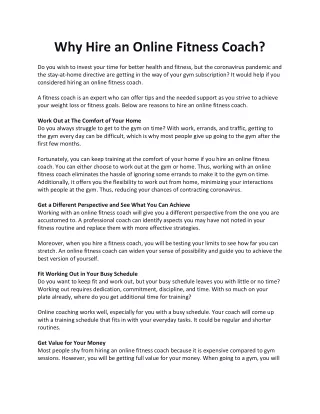 Why Hire an Online Fitness Coach