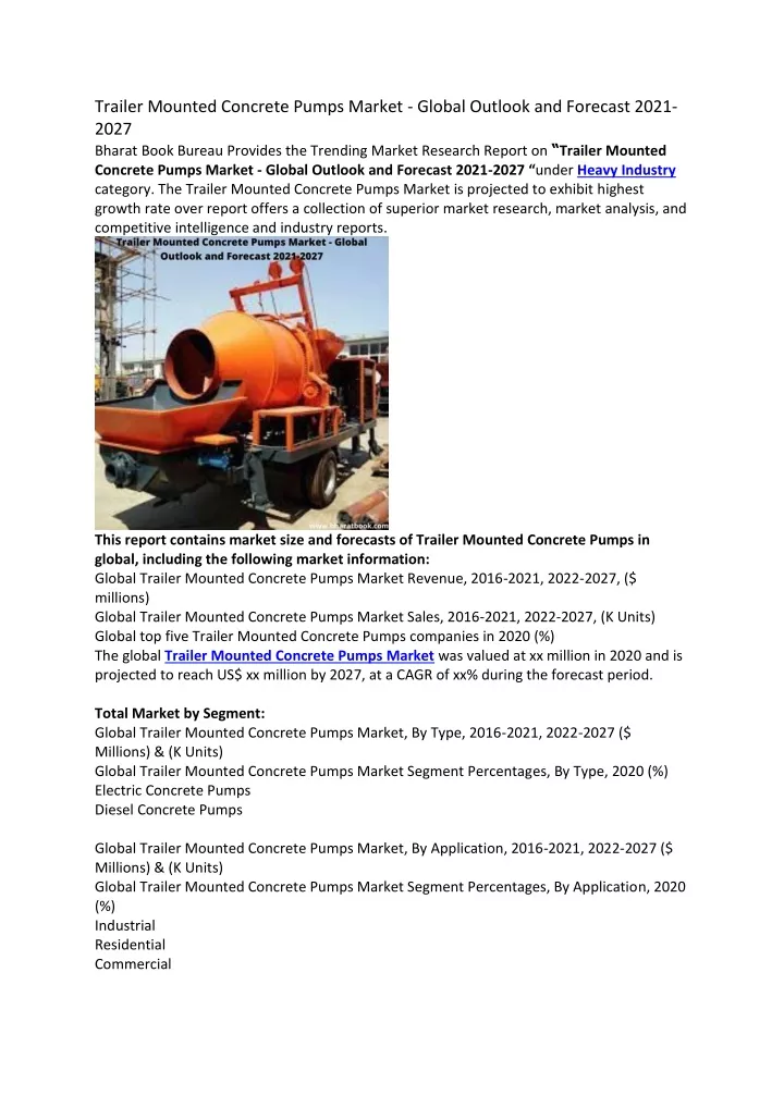 trailer mounted concrete pumps market global