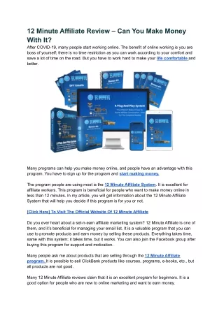 12 minute affiliate review can you make money