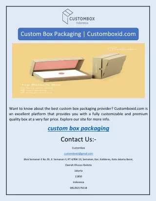 Custom Box Packaging | Customboxid.com