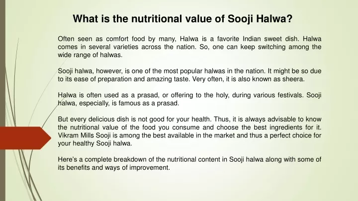 what is the nutritional value of sooji halwa