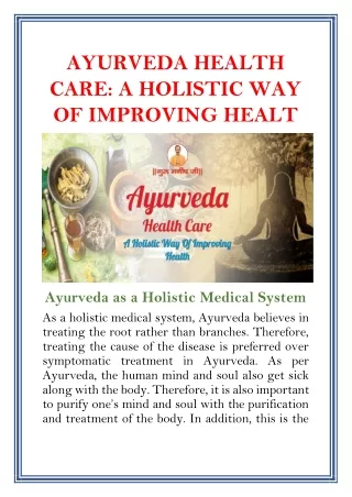 AYURVEDA HEALTH CARE A HOLISTIC WAY OF IMPROVING HEALTH