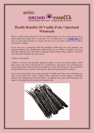 Health Benefits Of Vanilla Pods - Spiceland Wholesale