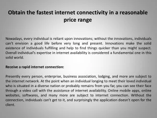 obtain the fastest internet connectivity