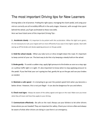 the most important driving tips for new learners