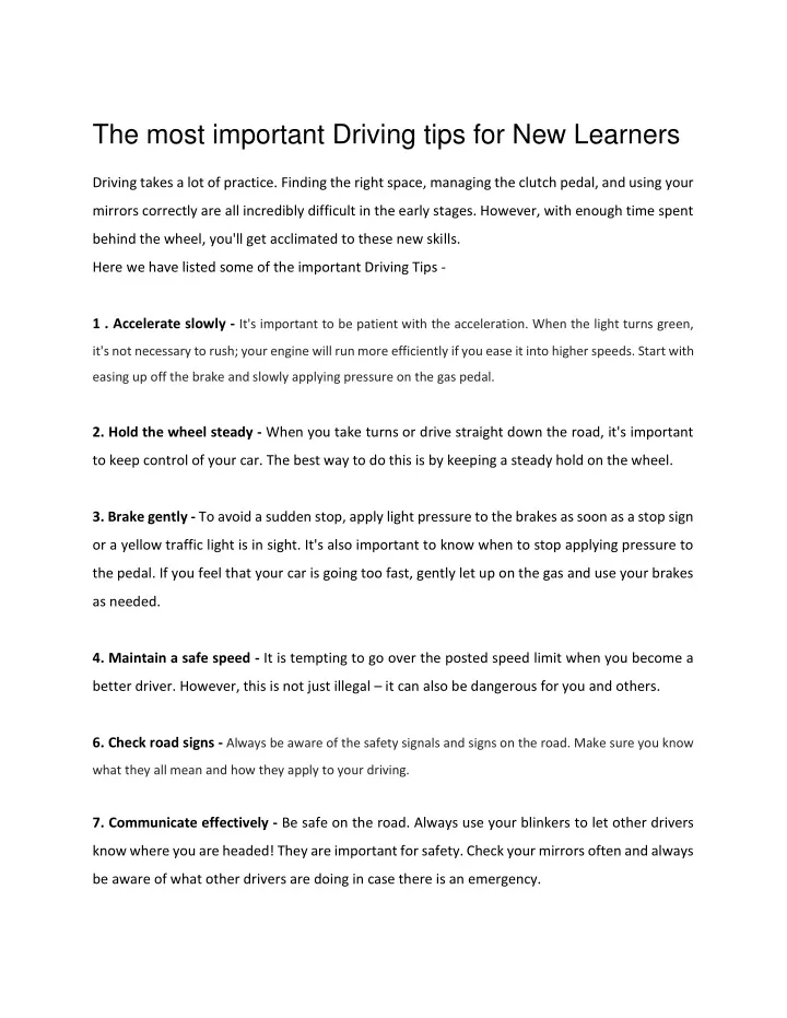 the most important driving tips for new learners