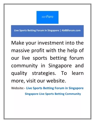 Live Sports Betting Forum in Singapore | Ab88forum.com