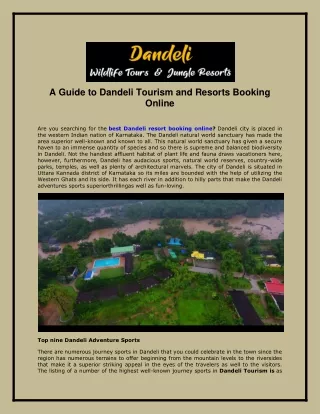 A Guide to Dandeli Tourism and Resorts Booking Online