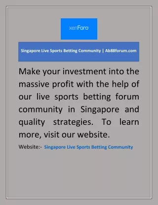 Singapore Live Sports Betting Community | Ab88forum.com