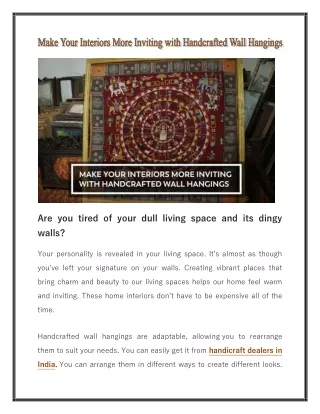 Make Your Interiors More Inviting with Handcrafted Wall Hangings