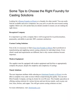 Choose the Right Foundry for Casting Solutions