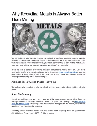 Why Recycling Metals Is Always Better Than Mining